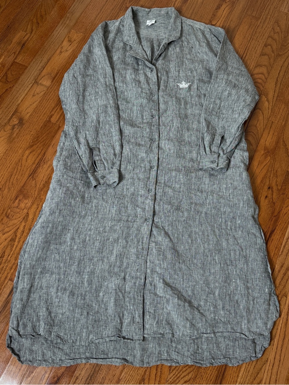 Crown Linen Designs 100% Linen Long Shirt Dress Button Front XL Gray - Picture 2 of 8